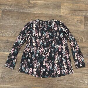 Pure Jill Floral Print Pima Cotton Shirttail Long Sleeve Tee PM Petite Medium